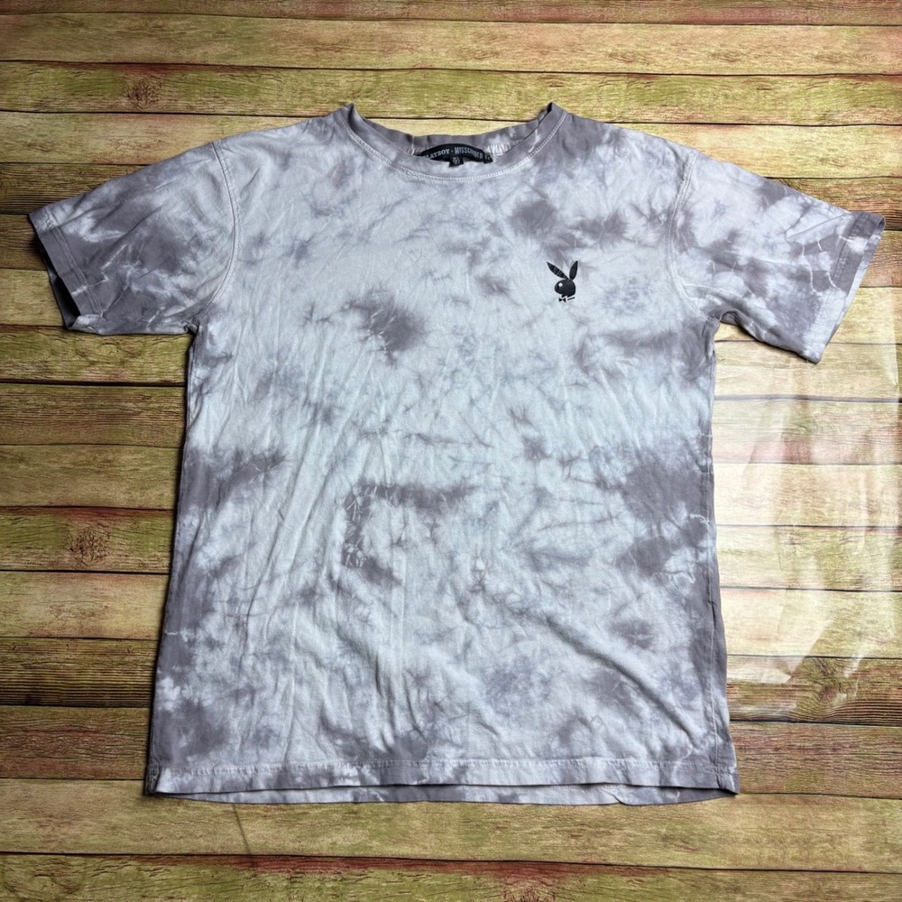 Playboy x Missguided Grey Tie Dye Oversized Graphic T-Shirt Size Small